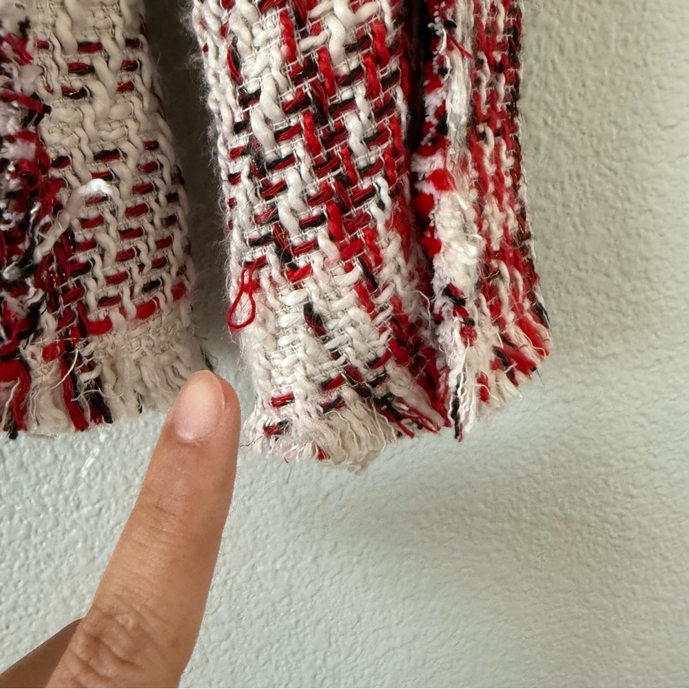 RARE Zara Red White Tweed Blazer Rhinestone Jewled abutting Double breasted XS - Picture 17 of 17
